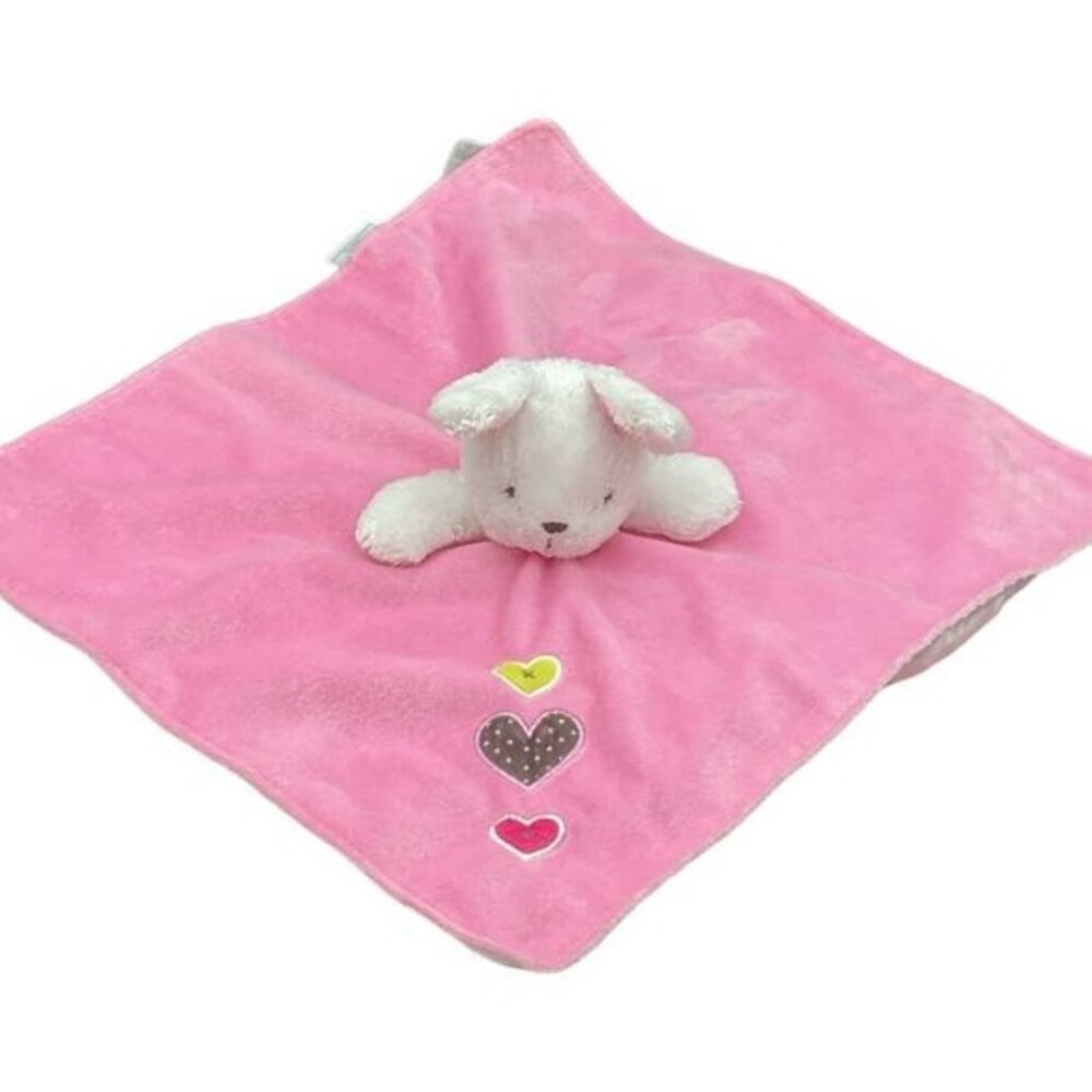 Carters Just One You Pink Bunny Hearts and Rattle Lovey Security Blanket Satin